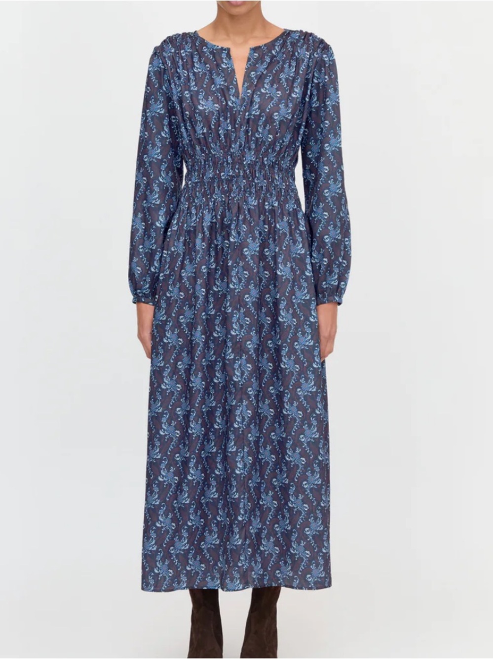 Hill House Maxi Dress in Navy with Light Blue Paisley Print